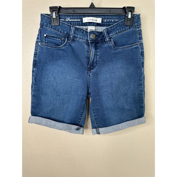 Croft & Barrow Womens Blue Bermuda 4 Shorts cuffed button zipper cotton - Picture 2 of 8